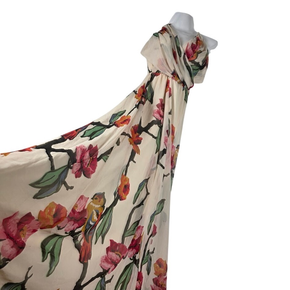 ASOS Maxi Dress Women 4‎ Cream Floral Bird Print Halter Neck Evening Gown Boho